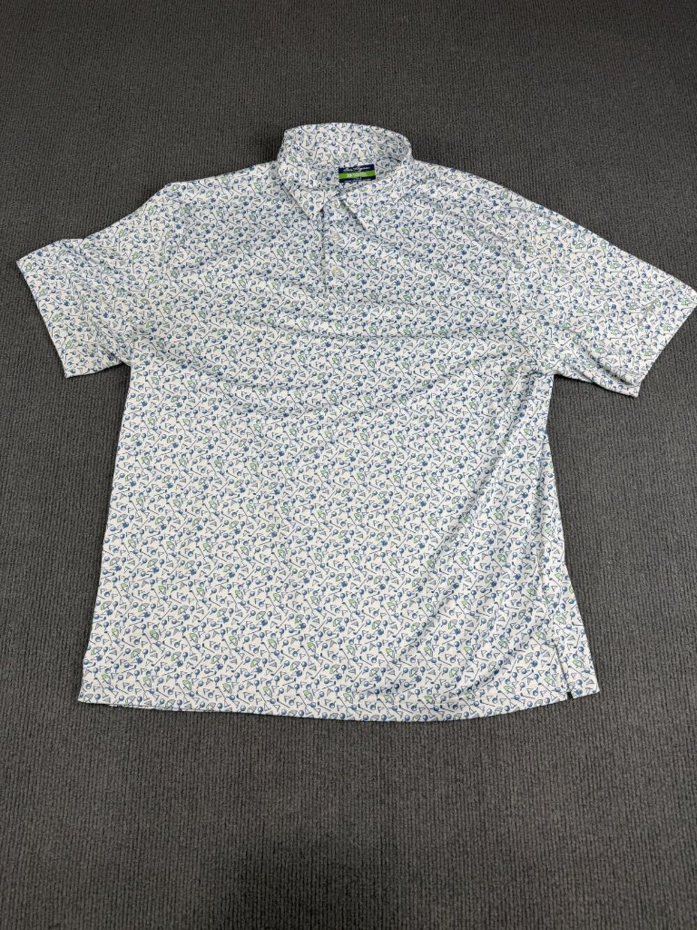 Ben Hogan Mens Blue & Green Golf Print Short Sleeve Polo Shirt Size L